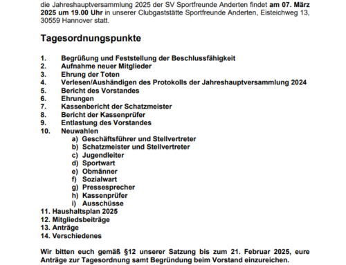 Jahreshauptversammlung am Freitag, den 07. März 2025